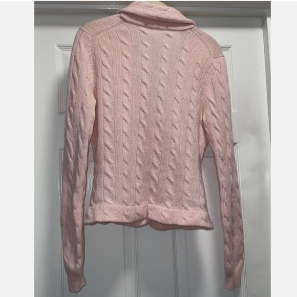 Vintage Pink Cashmere Cardigan Sweater Cable Knit Small - Picture 2 of 8